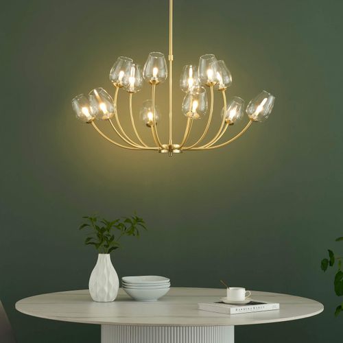 Lustre Doré 12 Tulipes De Verre - Lucciana