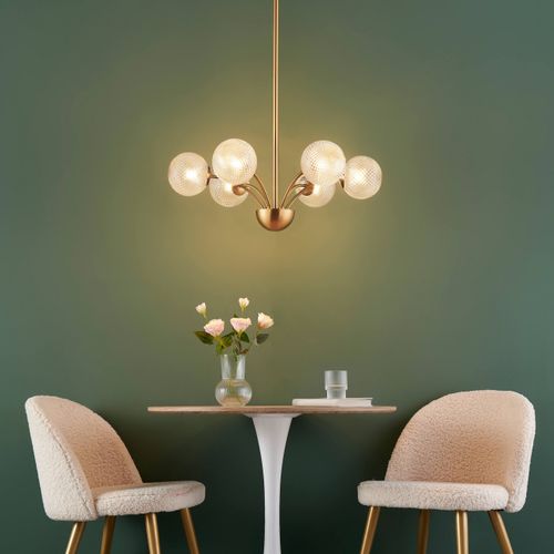 Lustre Doré Moderne 6 Boules En Verre - Gala