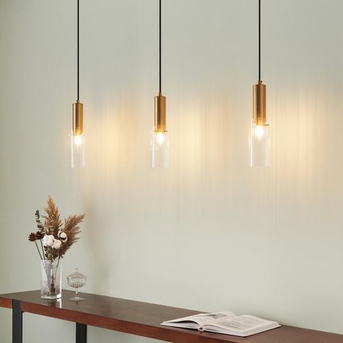 Suspension Vintage Dorée Tube En Verre - Poggio