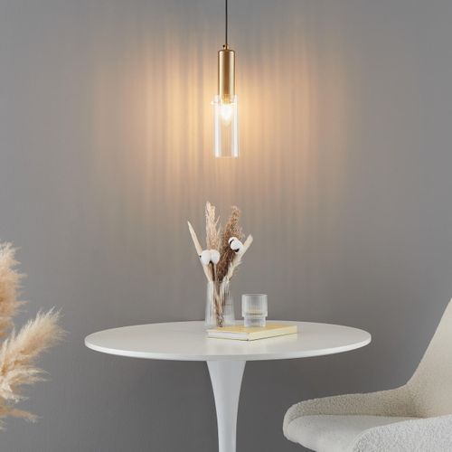 Suspension Vintage Dorée Tube En Verre - Poggio