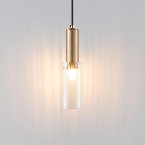 Suspension Vintage Dorée Tube En Verre - Poggio