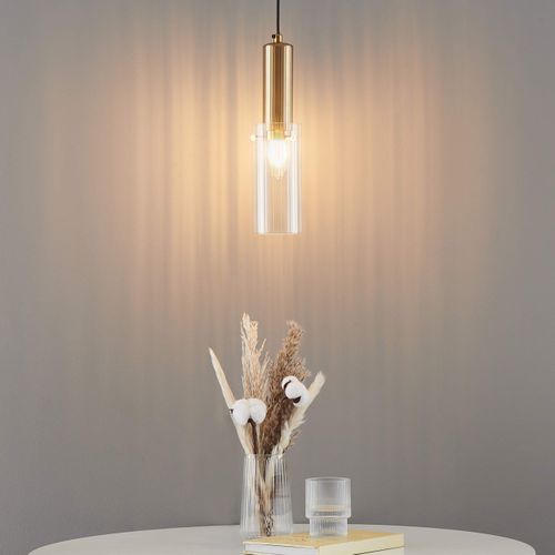 Suspension Vintage Dorée Tube En Verre - Poggio