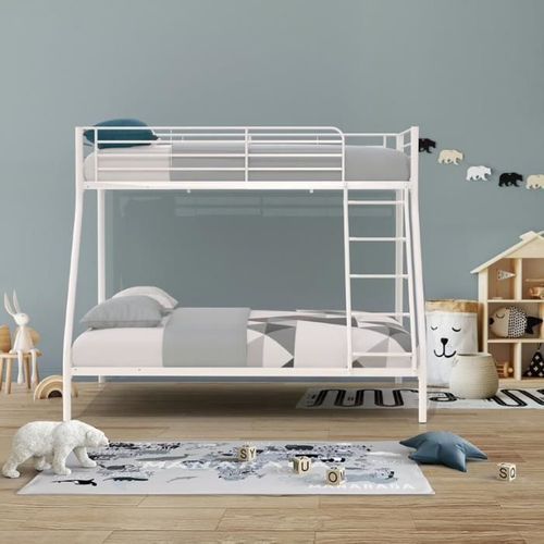 Bruce Lits Superposés 3 Places - 90/140 X 190 Cm - Blanc - En Métal - Sommiers Inclus