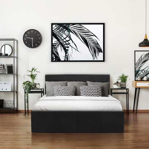 Martin Lit Adulte - 140 X 190 Cm + Coffre De Rangement - Simili Noir - Sommier Inclus