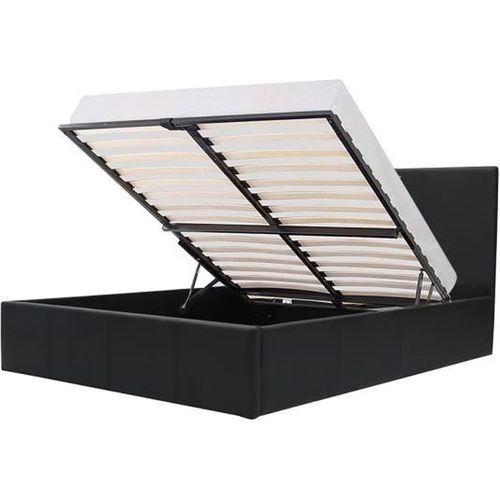 Martin Lit Adulte - 140 X 190 Cm + Coffre De Rangement - Simili Noir - Sommier Inclus