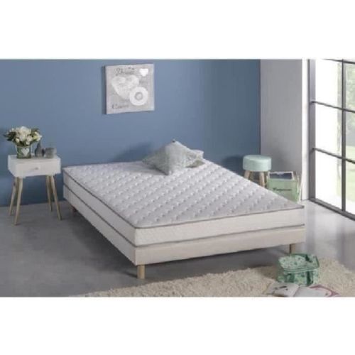 Ensemble Matelas mousse + Sommier Koysi 140x190 - 5 Zones - Accueil Mémoire De Forme - 14 Cm - Ferme