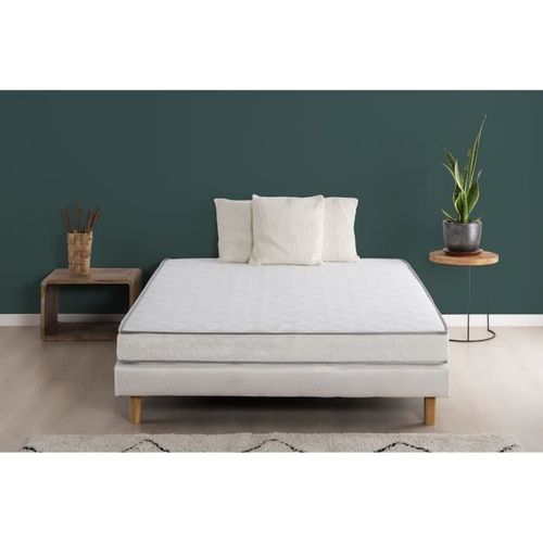 Ensemble Matelas mousse + Sommier Koysi 140x190 - 5 Zones - Accueil Mémoire De Forme - 14 Cm - Ferme