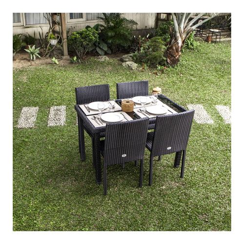 Ensemble Repas Tablechairp En Résine Tressée Noire 4 Places