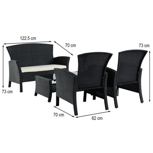 Salon De Jardin Fidji 4 Places En Résine Tressée Noire Et Coussins Beige