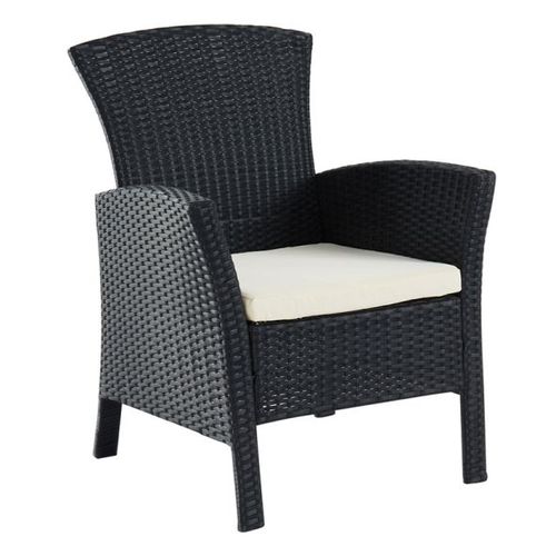 Salon De Jardin Fidji 4 Places En Résine Tressée Noire Et Coussins Beige