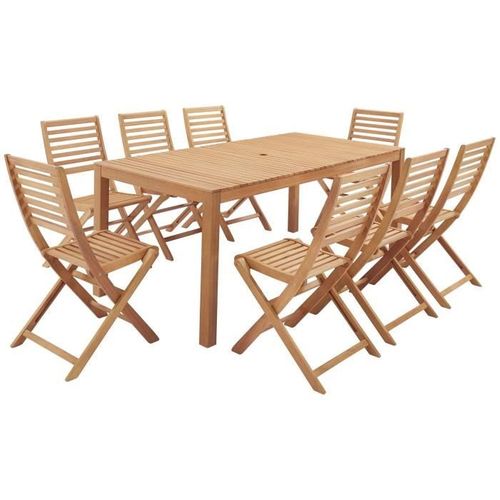 Salon De Jardin En Bois Eucalyptus Fsc 8 Personnes - Table 180 X 90 Cm + 8 Chaises Pliantes