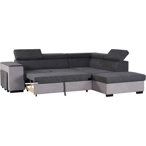 Canapé D'angle Droit Convertible + Coffre 5 Places Tissu Gris L 271 X P 220 X H 77 Cm Armstrong