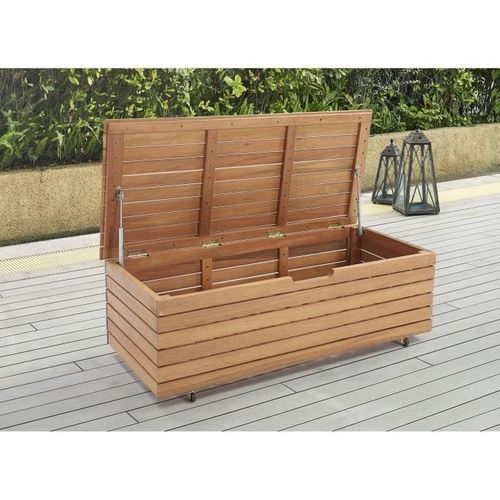 Coffre De Rangement Jardin En Bois Exotique D'eucalyptus FSC - 190L 48,5 X 109,5 X 37 Cm