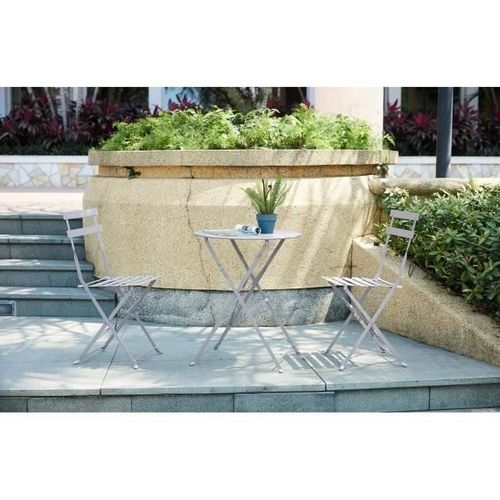 Set Bistrot Ensemble Repas De Jardin Table Pliante + 2 Chaises Structure : Acier Coloris : Gris