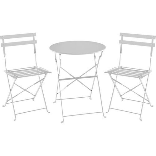 Set Bistrot Ensemble Repas De Jardin Table Pliante + 2 Chaises Structure : Acier Coloris : Gris