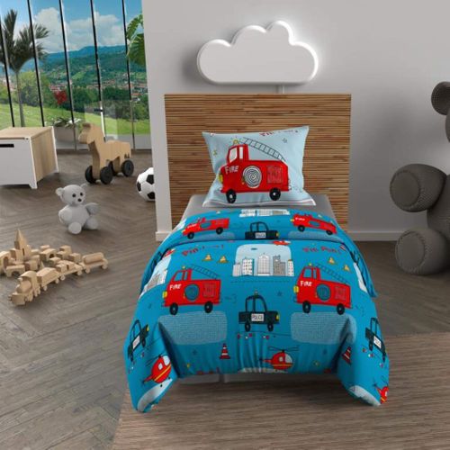 Parure De Lit Pompiers Bleu 140x200