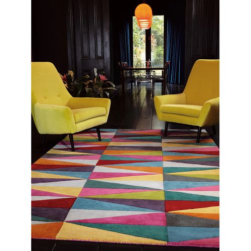 Tapis Pure Laine à Motifs Colorés Flashy Triangles - Multicolore 175x250 Cm