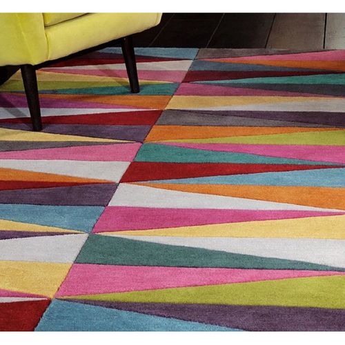 Tapis Pure Laine à Motifs Colorés Flashy Triangles - Multicolore 175x250 Cm
