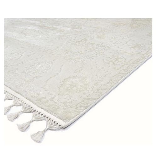 Tapis Salon Moderne Designer Vintage En Viscose - Blanc Cassé - 135x190 Cm