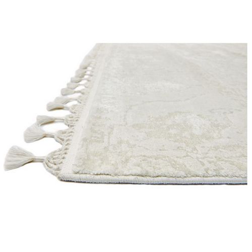 Tapis Salon Moderne Designer Vintage En Viscose - Blanc Cassé - 135x190 Cm