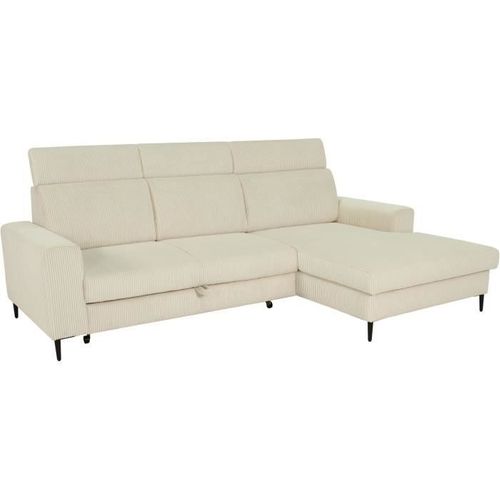 Canapé D'angle Convertible - 4 Places - Nizza - Velours Côtelé Beige - Coffre - 250 X 166 X 92/104