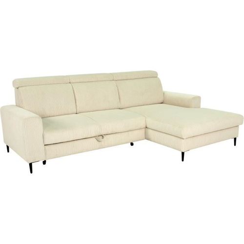 Canapé D'angle Convertible - 4 Places - Nizza - Velours Côtelé Beige - Coffre - 250 X 166 X 92/104