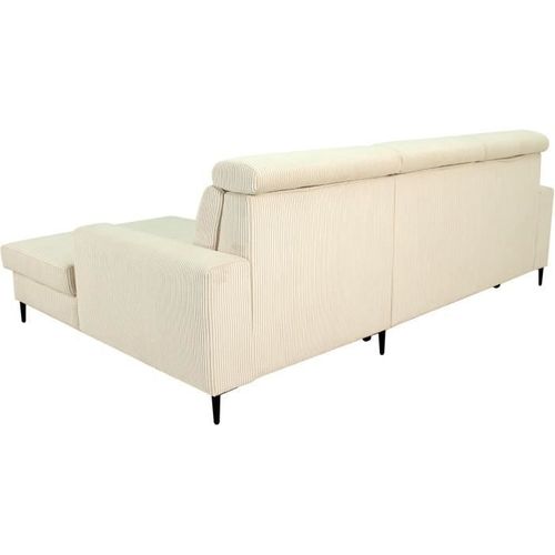 Canapé D'angle Convertible - 4 Places - Nizza - Velours Côtelé Beige - Coffre - 250 X 166 X 92/104