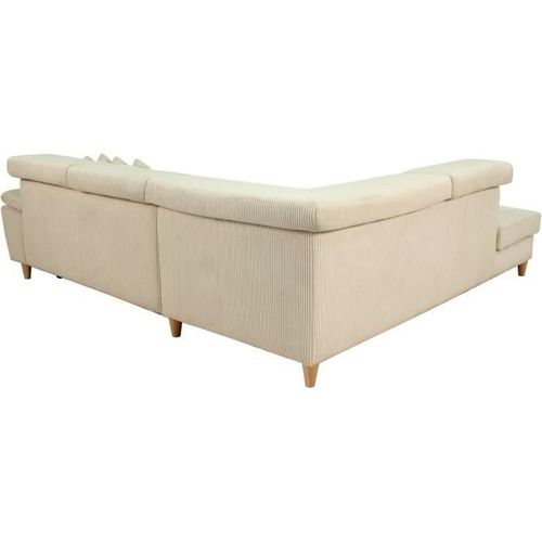 Canapé D'angle Convertible 4 Pl Weston - Velours Côtelé Beige - Têtières Réglables - 259x227x77/92cm