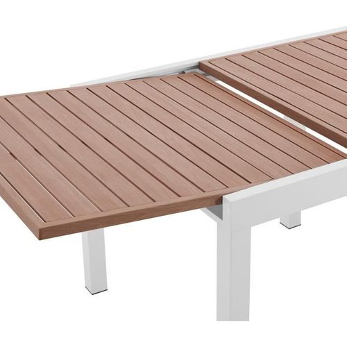 Table De Jardin Extensible - Rectangulaire - Aspect Bois - Aluminium - 8 Personnes -