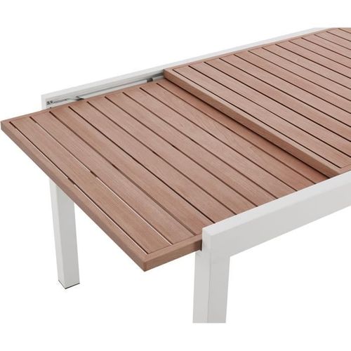 Table De Jardin Extensible - Rectangulaire - Aspect Bois - Aluminium - 8 Personnes -