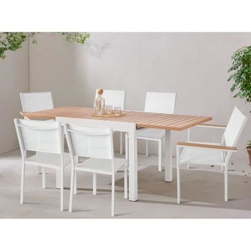 Table De Jardin Extensible - Rectangulaire - Aspect Bois - Aluminium - 8 Personnes -