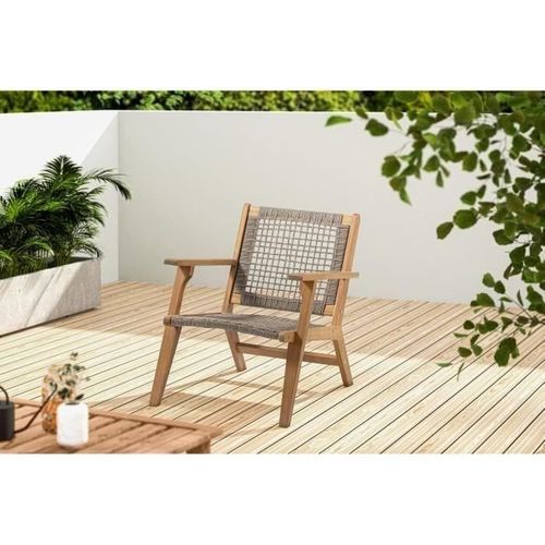 Fauteuil De Jardin Bas En Bois D'acacia Fsc Et En Résine Tressée - L60xp76xh73 Cm