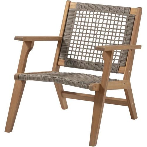 Fauteuil De Jardin Bas En Bois D'acacia Fsc Et En Résine Tressée - L60xp76xh73 Cm