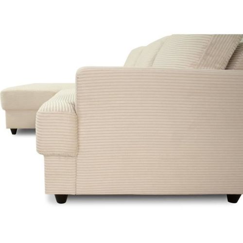 Canapé D'angle Gauche 4 Places - Paul In Cord - Tissu Beige - 216 X 141 X 79 Cm - Fabriqué En Ukrai