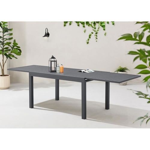 Table De Jardin - 6 à 10 Personnes - Structure Aluminium - L 135-270 X P 90 X H 75 cm - Gris Foncé