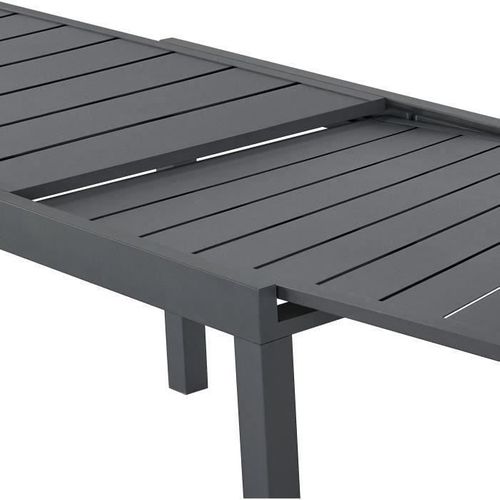 Table De Jardin - 6 à 10 Personnes - Structure Aluminium - L 135-270 X P 90 X H 75 cm - Gris Foncé