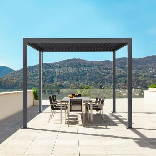 Pergola Bioclimatique Gaya - Structure En Aluminium Et En Acier - 290x290xh240 Cm - Gris