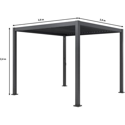 Pergola Bioclimatique Gaya - Structure En Aluminium Et En Acier - 290x290xh240 Cm - Gris