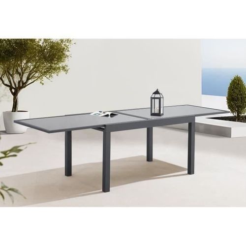 Table De Jardin Extensible Rectangulaire 6 à 10 Personnes - Structure Aluminium - Plateau Verre