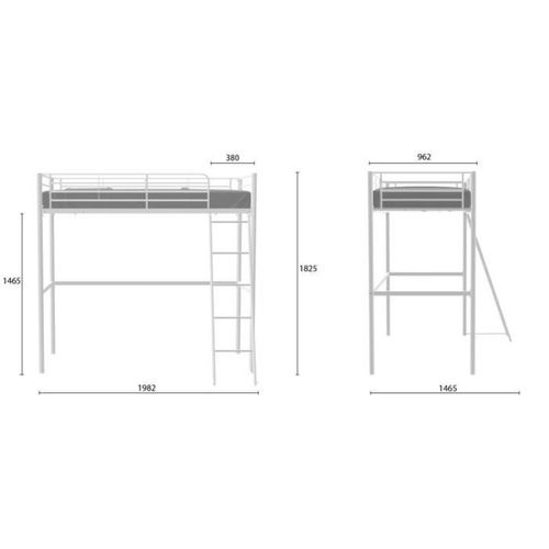 Lit Mezzanine Eliot 90 X 190 Cm - Métal - Sommier Inclus - Blanc