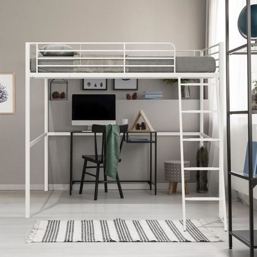 Lit Mezzanine Eliot 90 X 190 Cm - Métal - Sommier Inclus - Blanc