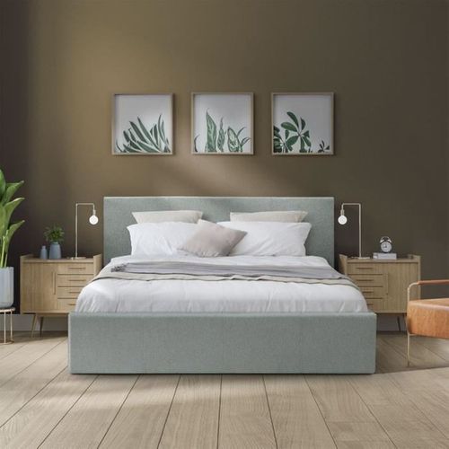 Lit Coffre Adulte Martin - Couchage 140x190 Cm - Gris Clair - Sommier à Lattes