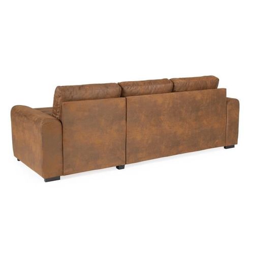 Canapé D'angle Convertible Réversible 4 Places - Tissu Marron Vintage - L 244xp 151xh 90
