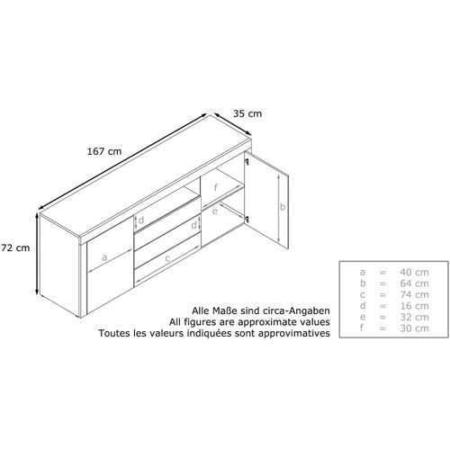 Buffet Blanc  Brillant  (hxlxp) : 72 X 167 X 35cm Avec L'éclairage LED