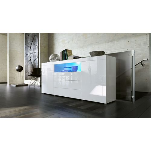 Buffet Blanc  Brillant  (hxlxp) : 72 X 167 X 35cm Avec L'éclairage LED