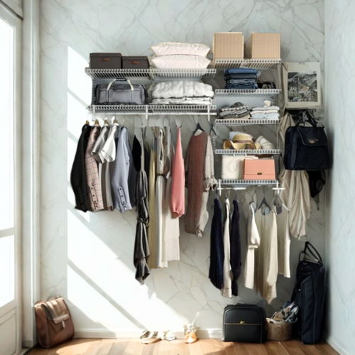 Dressing Crémaillère - Étagère Mural Industriel - Modulable - Blanc - 40 Pièces - 1,81x1,22m