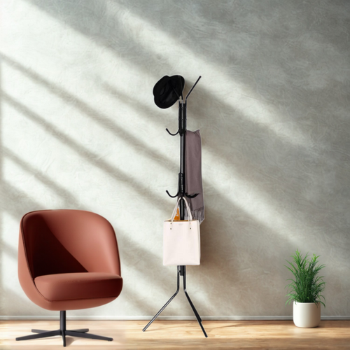 Porte Manteau Sur Pied - Noir - 6 Crochets - 167cm