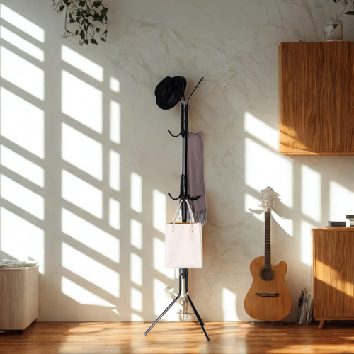 Porte Manteau Sur Pied - Noir - 6 Crochets - 167cm