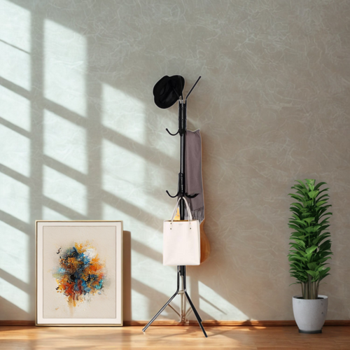 Porte Manteau Sur Pied - Noir - 6 Crochets - 167cm