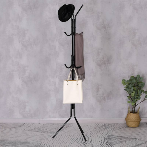 Porte Manteau Sur Pied - Noir - 6 Crochets - 167cm